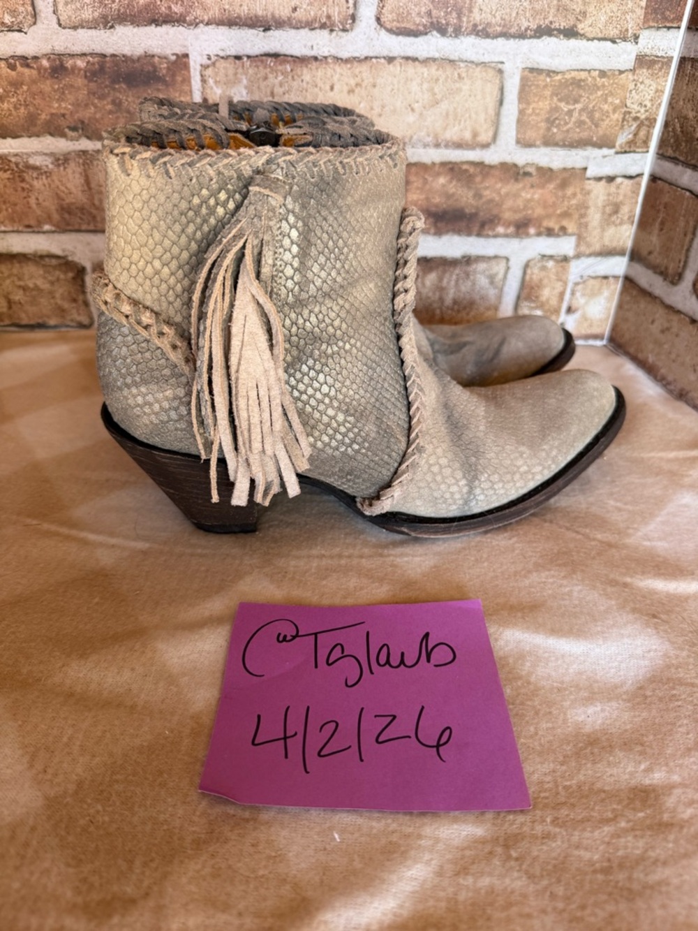 Old Gringo Beige Braided Sheepskin Boots sheep’s 8.5 final markdown - Picture 6 of 7